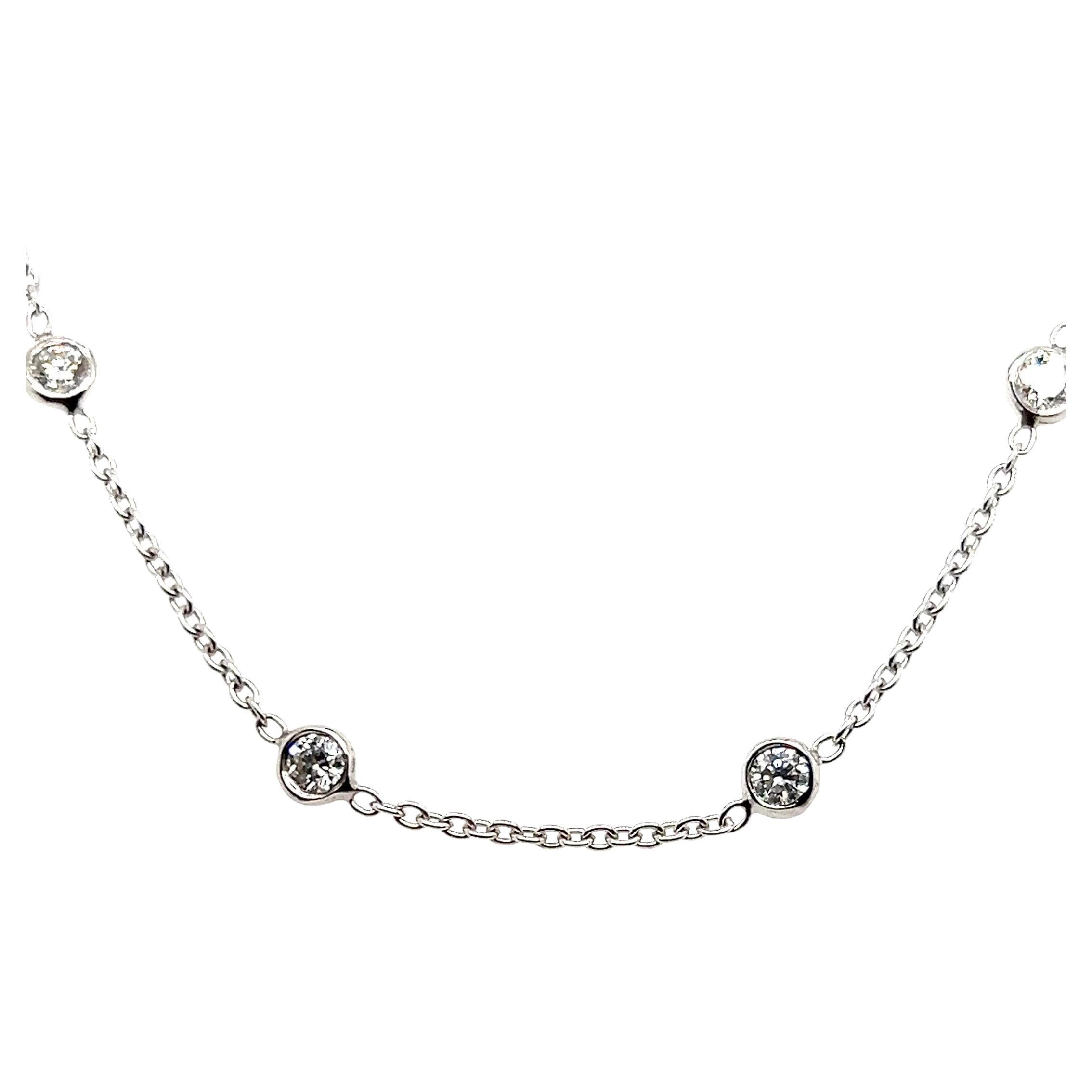 Contemporary 1.00TCW Diamond 18k White Gold Station Necklace For Sale