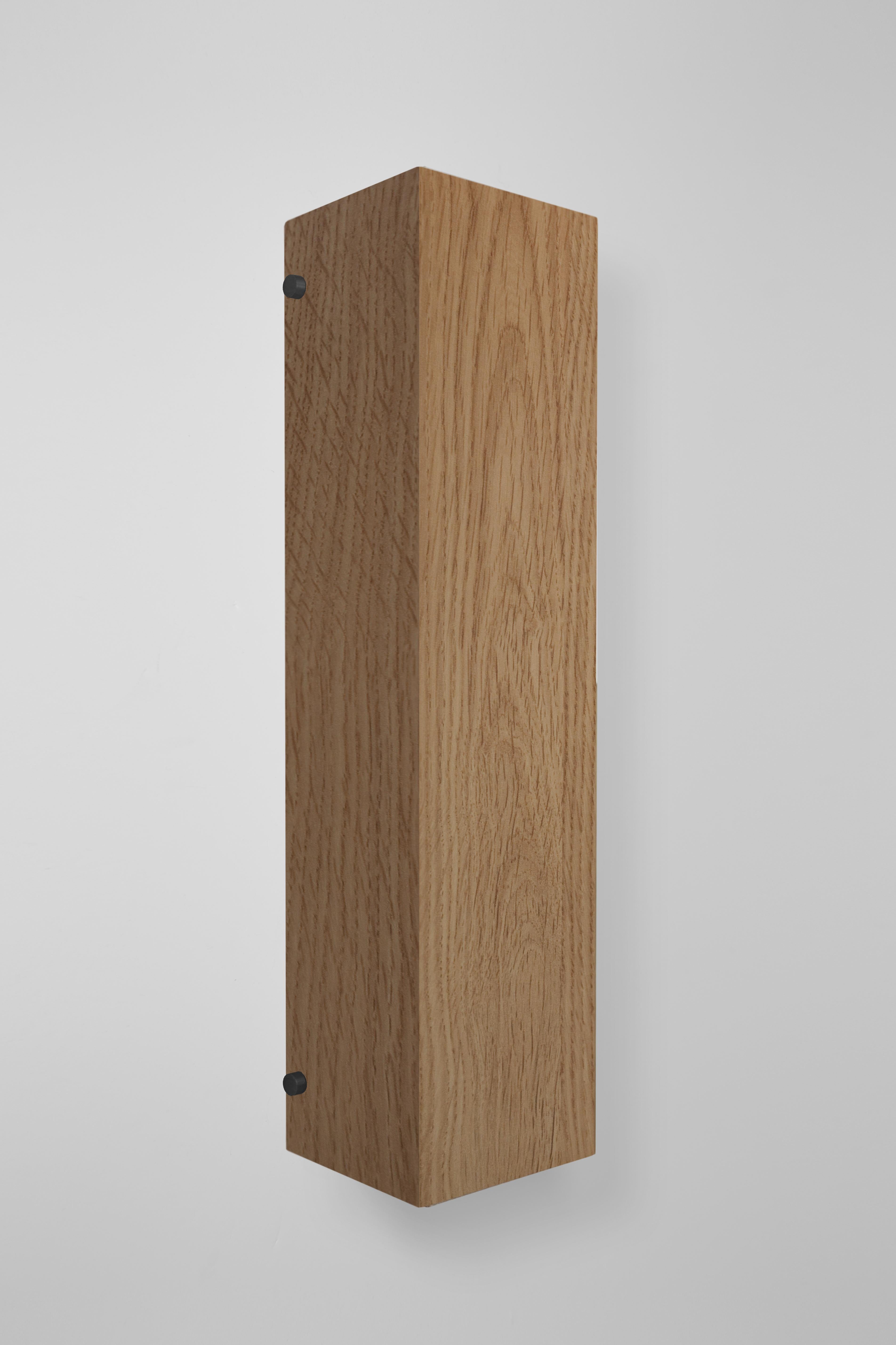 Orphan Work 100W Sconce
Shown in oak with blackened brass.
Available in natural oak with brushed or blackened brass.
Measures: 19” H x 4 3/4