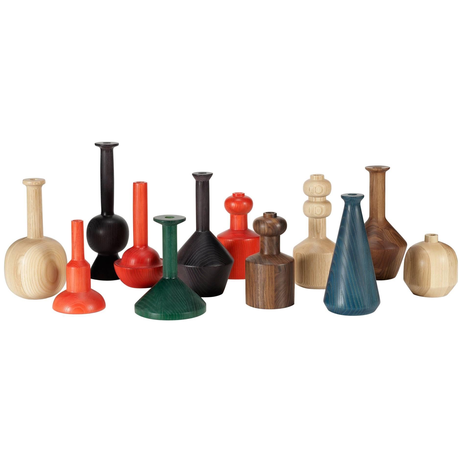 Contemporary 100xbtr Eno Vases in Solid Ash or Walnut with Various Dye-Stains For Sale