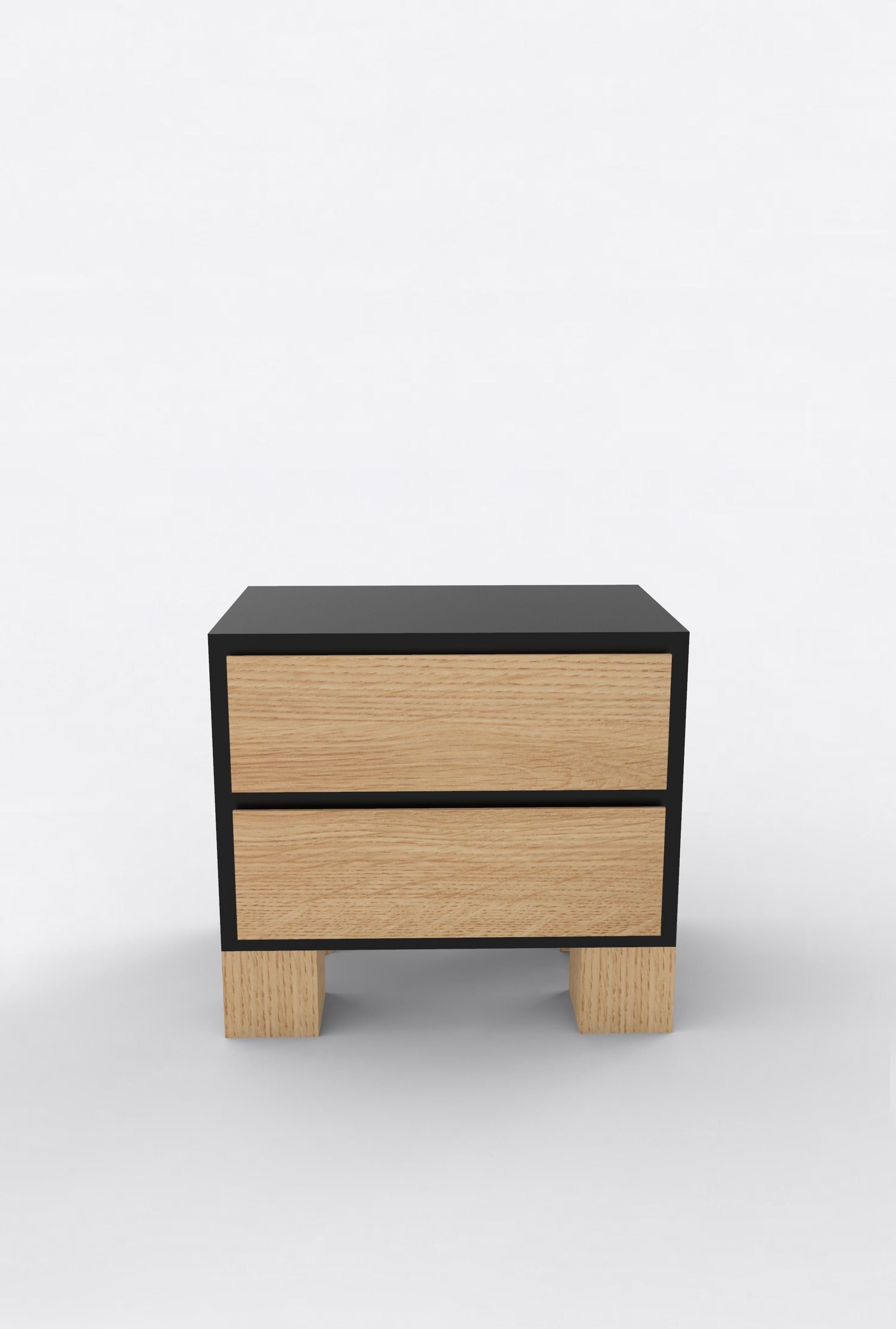 Contemporary 101 Bedside in Oak and Black by Orphan Work In New Condition For Sale In Los Angeles, CA
