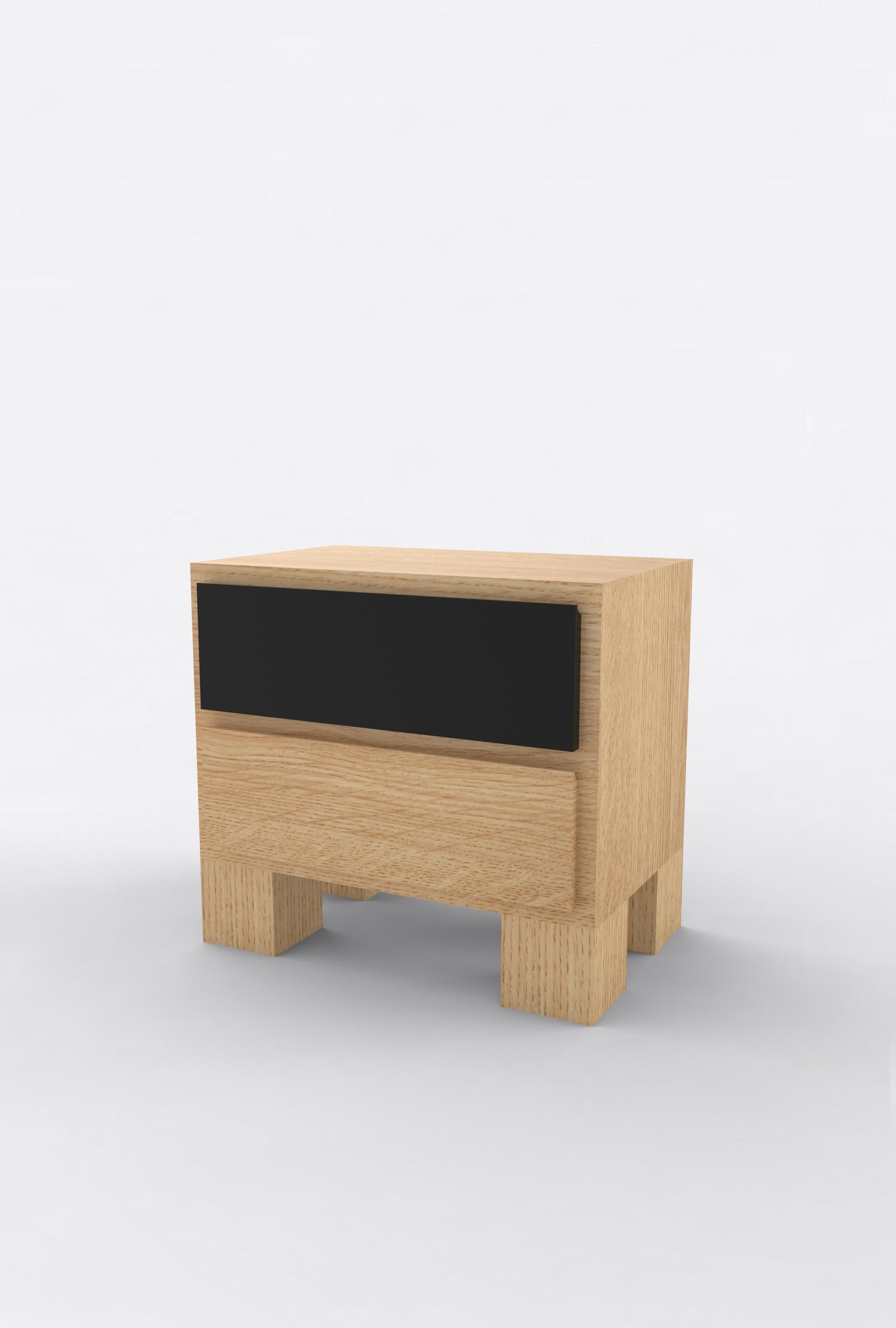 Orphan Work 101 Bedside
Shown in oak and black.
Available in natural oak with painted drawer
Measures: 24” W x 15” D x 22” H
2 drawers

Orphan work is designed to complement in the heart of Soho, New York City. Each piece is handmade in New York and