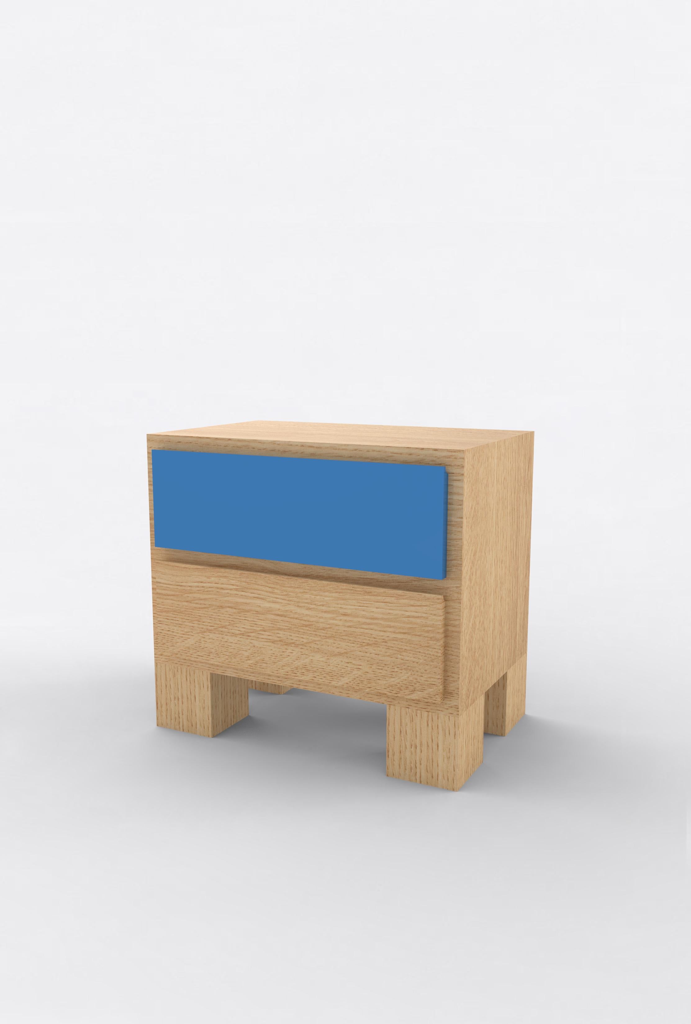 Orphan Work 101 Bedside, 2020
Shown in oak and color
Available in natural oak with painted drawer
Measures: 24” W x 15” D x 22” H
2 drawers

Additional dimensions, materials or finishes available upon request. 
Prices may vary depending. 

Orphan