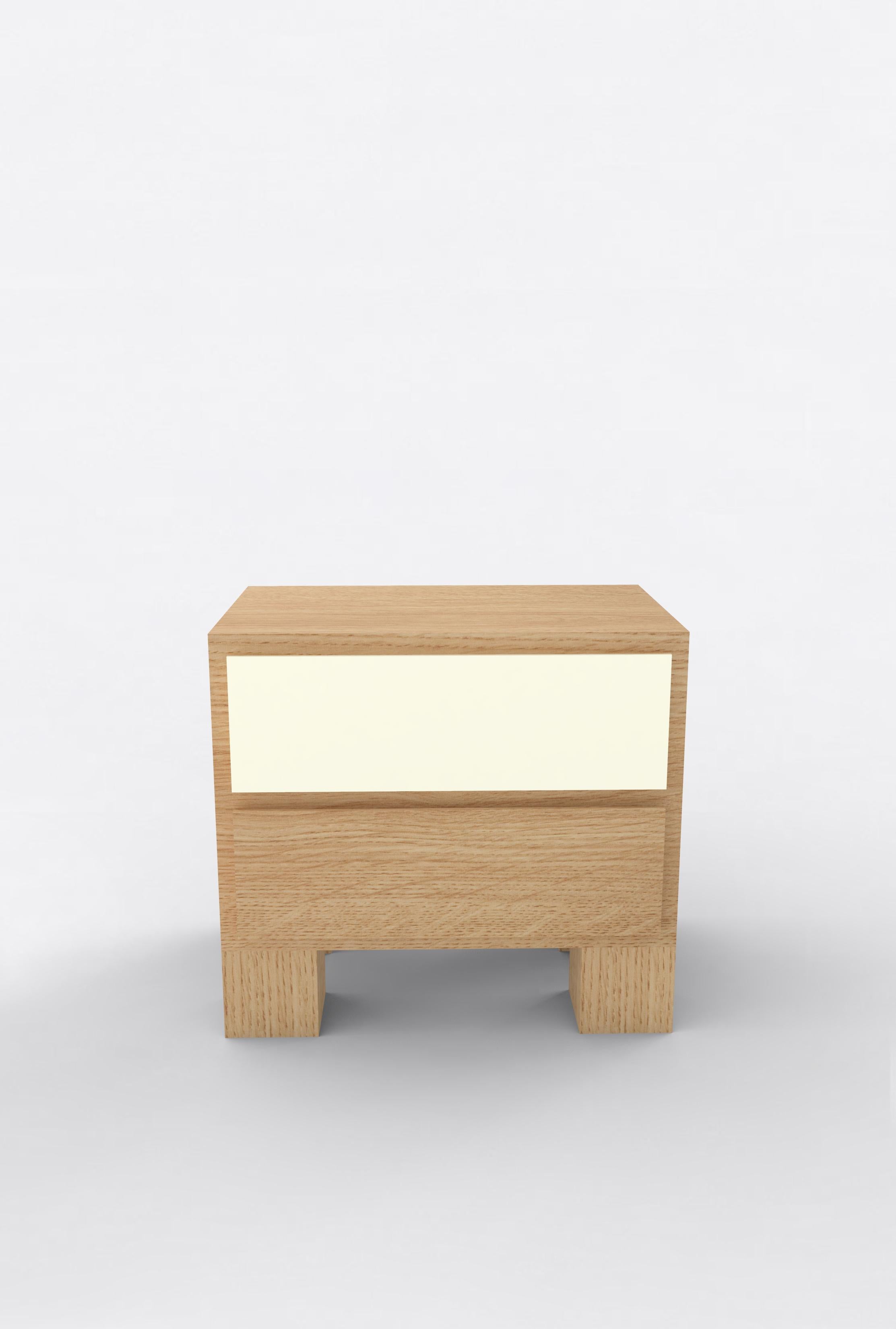 Contemporary 101 Bedside in Oak and White by Orphan Work In New Condition For Sale In Los Angeles, CA