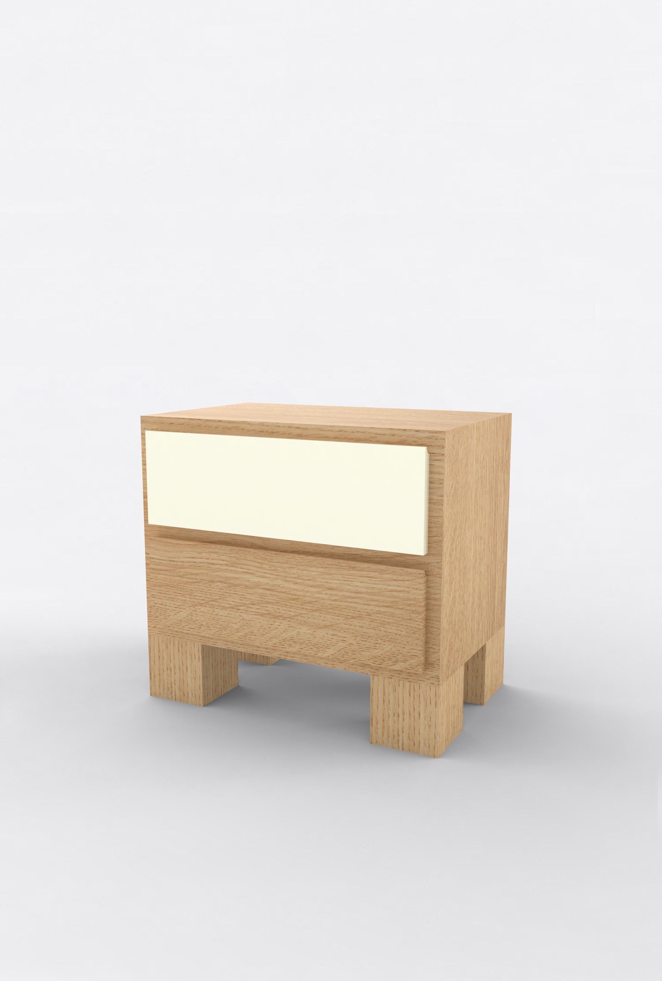 Orphan Work 101 Bedside
Shown in oak and white or off-white
Available in natural oak with painted drawer
Measures: 24” W x 15” D x 22” H
2 drawers

Orphan work is designed to complement in the heart of Soho, New York City. Each piece is handmade in