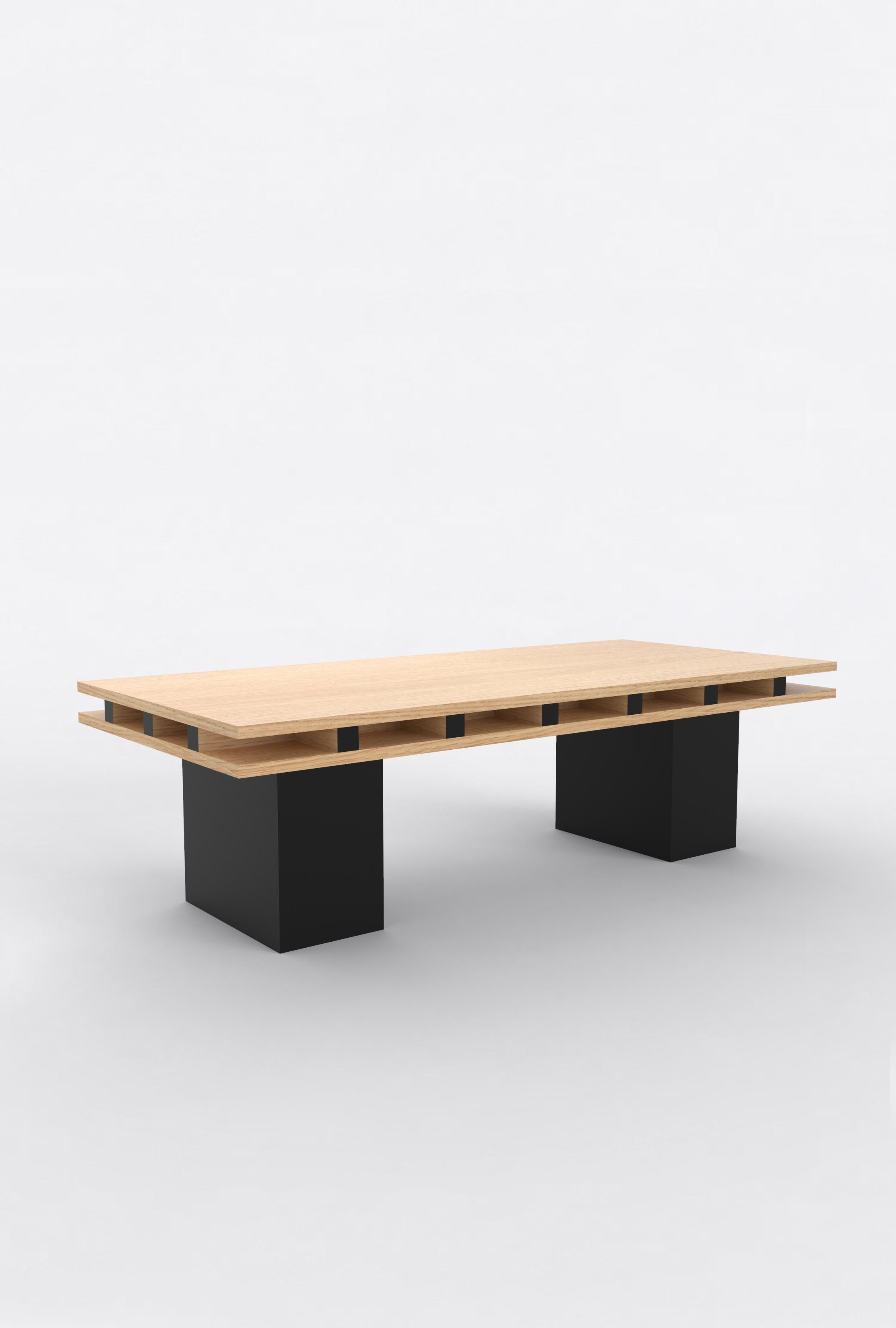 Orphan Work 101 Coffee Table
Shown in oak and black.
Available in natural oak with painted base.
Measures: 55” L x 25” D x 16” H

Orphan work is designed to complement in the heart of Soho, New York City. Each piece is handmade in New York and Los
