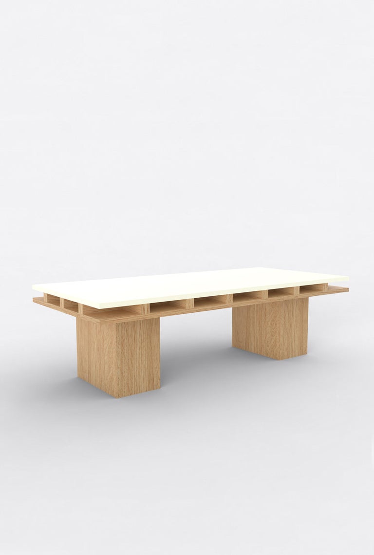 Orphan Work 101 Coffee Table
Shown in oak and white or off-white
Available in natural oak with painted top. 
Measures: 55” L x 25” D x 16” H

Orphan work is designed to complement in the heart of Soho, New York City. Each piece is handmade in New