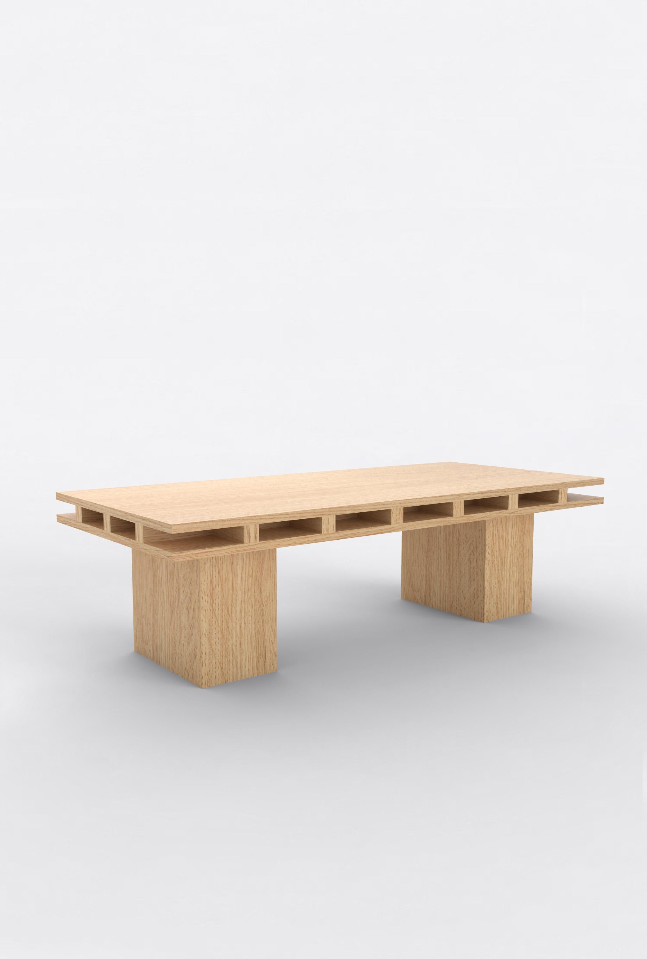 Orphan Work 101 Coffee Table
Shown in oak.
Available in natural oak. 
Measures: 55” L X 25” D X 16” H

Orphan work is designed to complement in the heart of Soho, New York City. Each piece is handmade in New York and Los Angeles by traditional