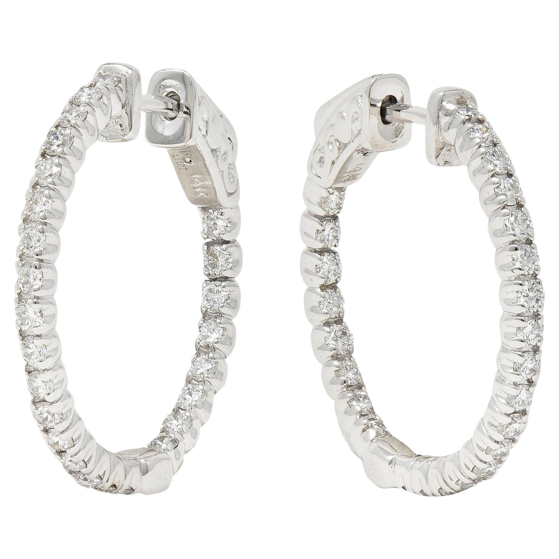 Contemporary 1.01 CTW Diamond 14 Karat White Gold Inside Outside Hoop Earring