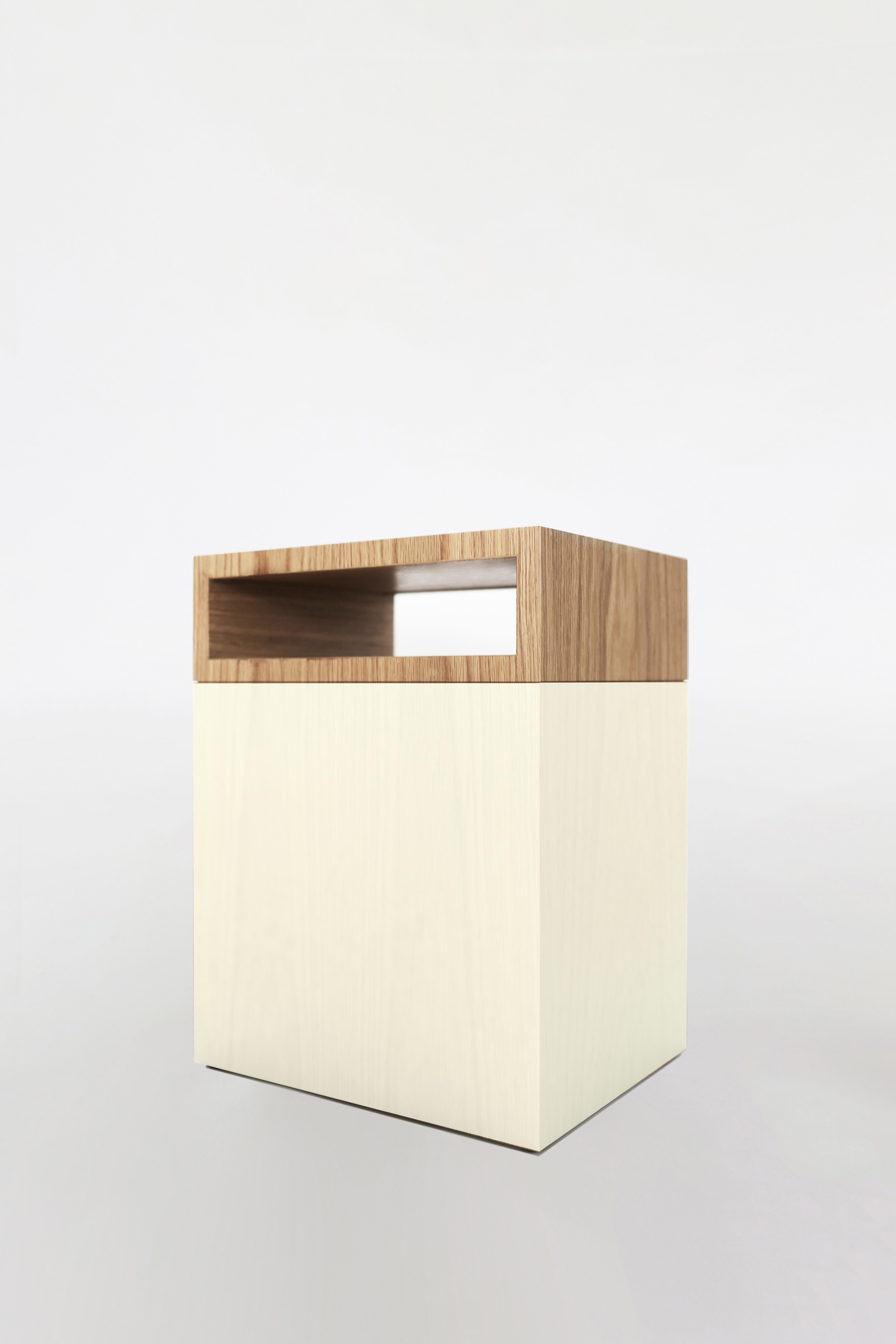 Orphan Work 101 Side Table
Shown in oak and white or off-white
Available in natural oak with painted base.
Measures: 13” W x 10.25” D x 17” H

Orphan work is designed to complement in the heart of Soho, New York City. Each piece is handmade in New