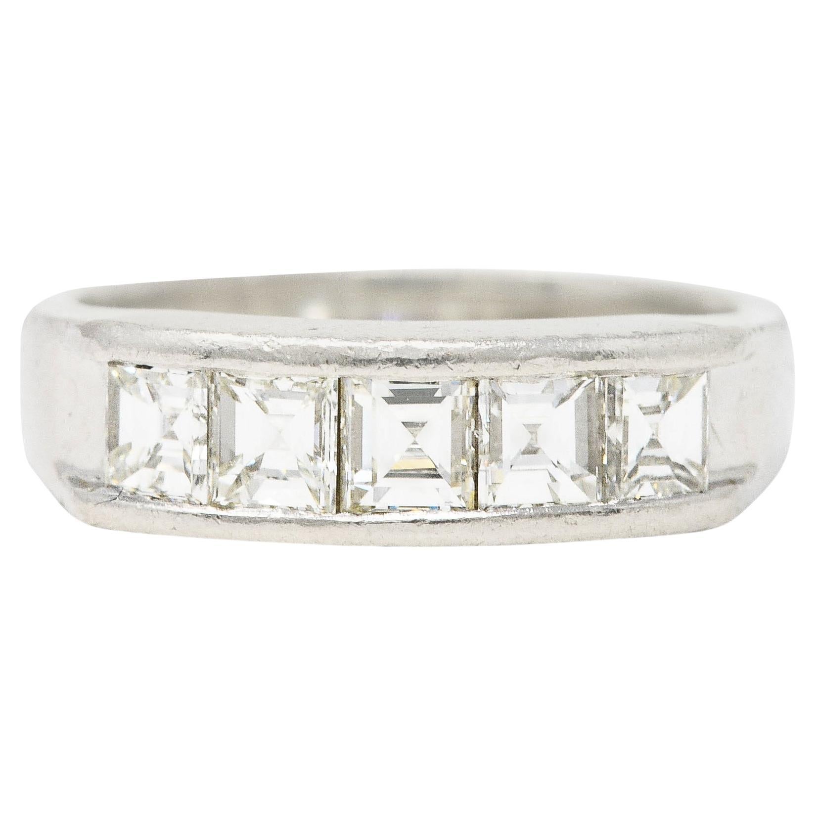 Contemporary 1.02 Carats Step Cut Diamond Platinum Channel Band Ring