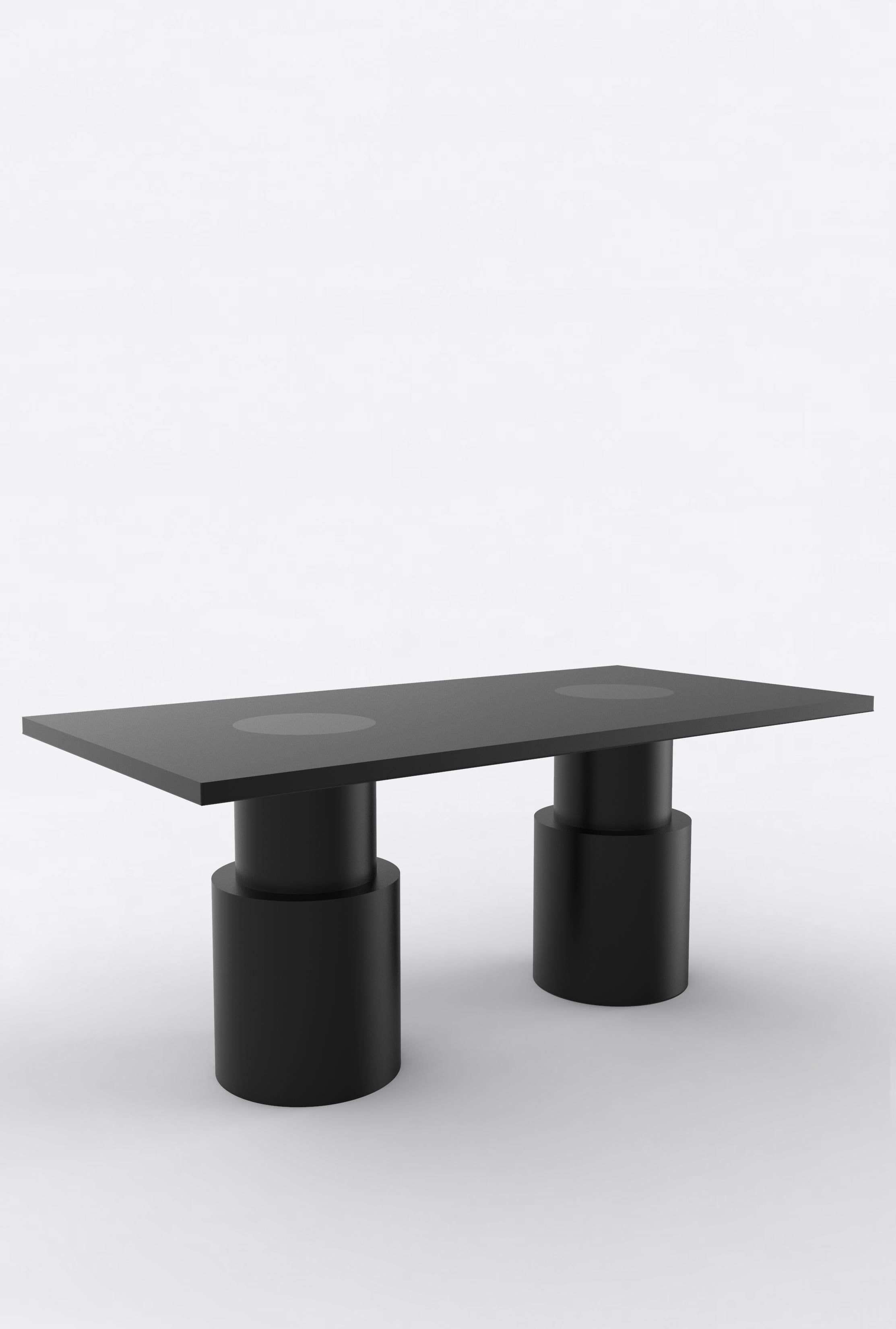 Orphan Work 102 Dining Table 
Shown in black.
Available with painted base and top.
Measures: 108” L X 36” W X 30” H
Dimensions available:
72” L x 36” W x 30” H
84” L x 36” W x 30” H
96” L x 36” W x 30” H
108” L x 42” W x 30” H
120” L x 42” W x 30”