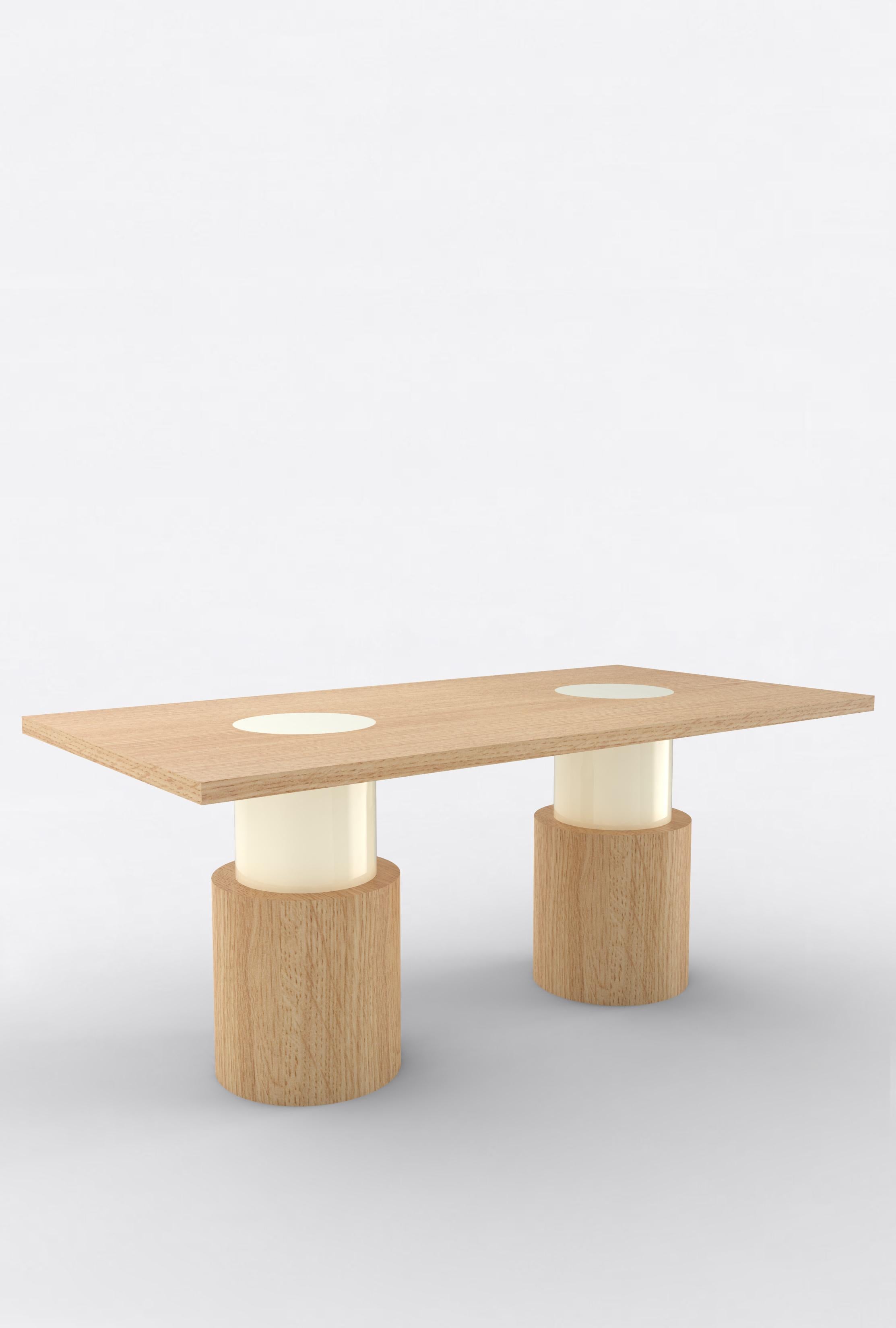 Contemporary 102 Dining Table in Oak and White by Orphan Work In New Condition For Sale In Los Angeles, CA