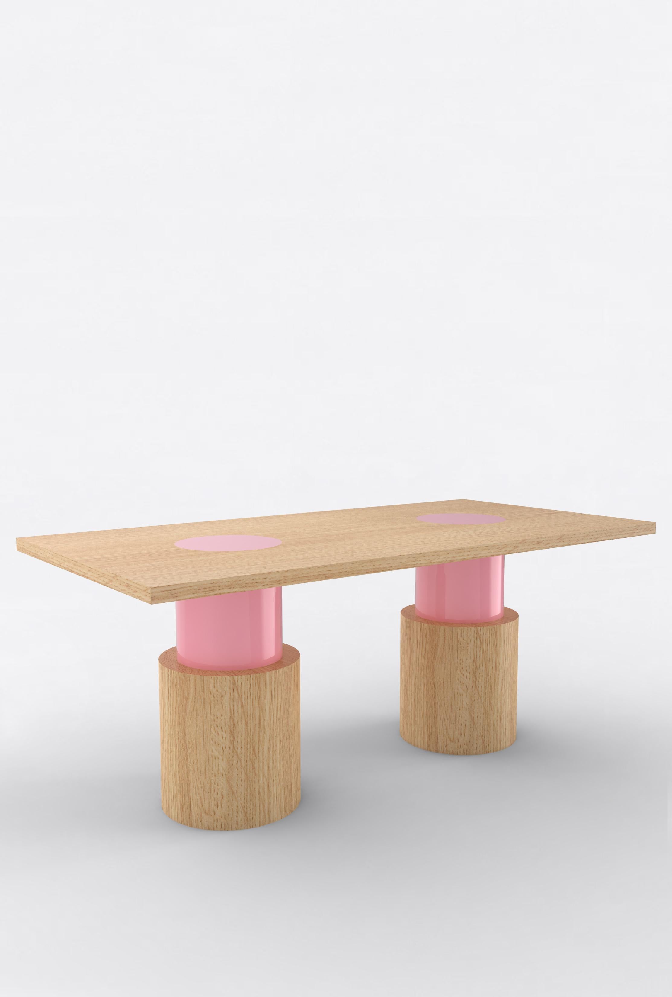 Orphan work 102C Dining Table, 2020
Shown in oak and color
Available in natural oak with painted base.
Colors available: pink, mint, yellow, blue and brown.
Measures: 108” L x 36” W x 30” H
Dimensions available:
72” L x 36” W x 30” H
84” L x 36” W x