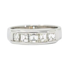 Contemporary 1.03 Carats Square Step Cut Diamond Platinum Stacking Band Ring