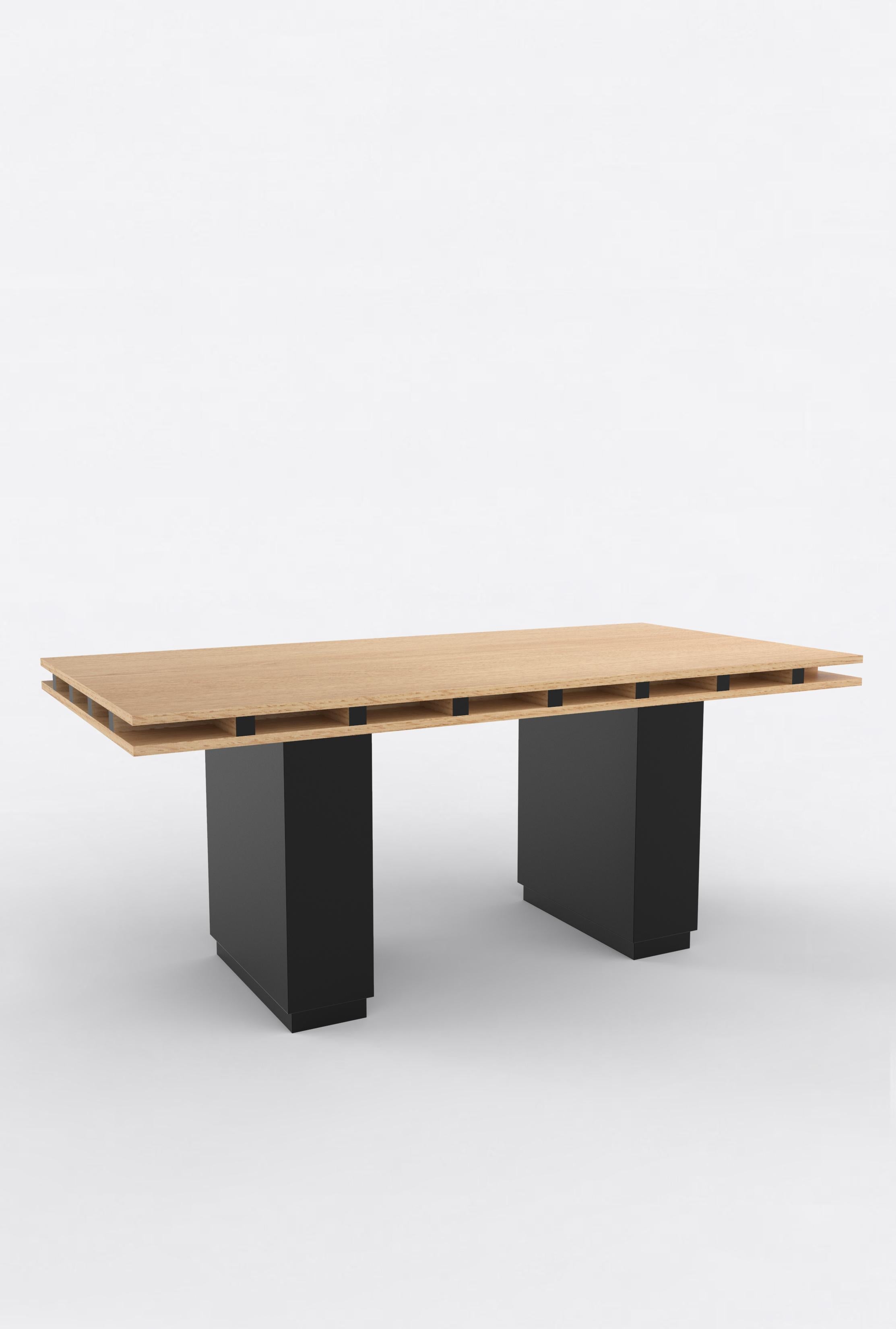 Orphan Work 103 Dining Table
Shown in oak and black
Available in natural oak with painted base and edges
Measures: 108” L x 36” W x 30” H
Dimensions available:
72” L x 36” W x 30” H
84” L x 36” W x 30” H
96” L x 36” W x 30” H
108” L x 42” W x 30”