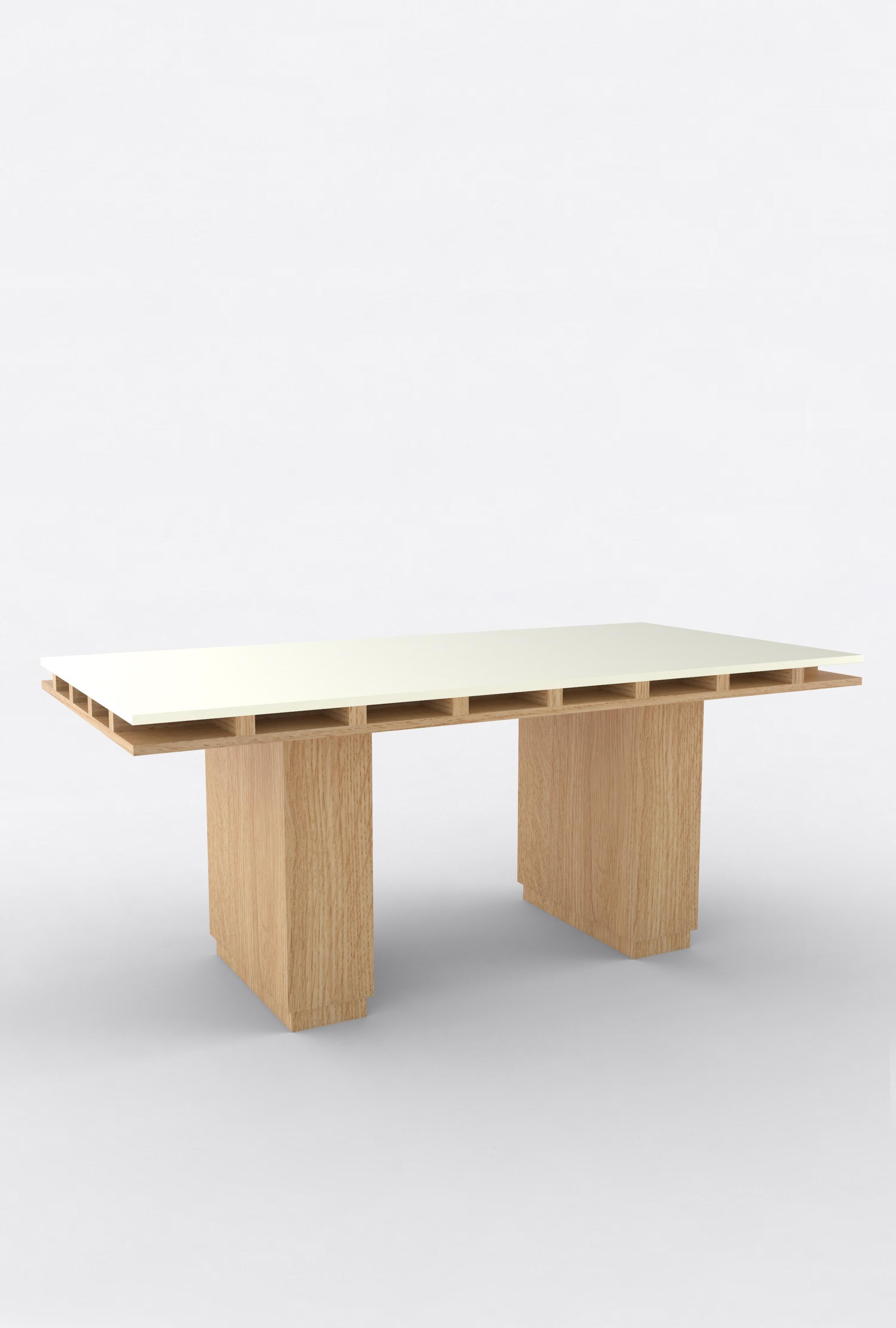 Orphan Work 103 Dining Table
Shown in oak and white or off-white
Available in natural oak with painted top
Measures: 108”L x 36”W x 30”H
Dimensions available:
72”L x 36”W x 30”H
84”L x 36”W x 30”H
96”L x 36”W x 30”H
108”L x 42”W x 30”H
120”L x 42”W