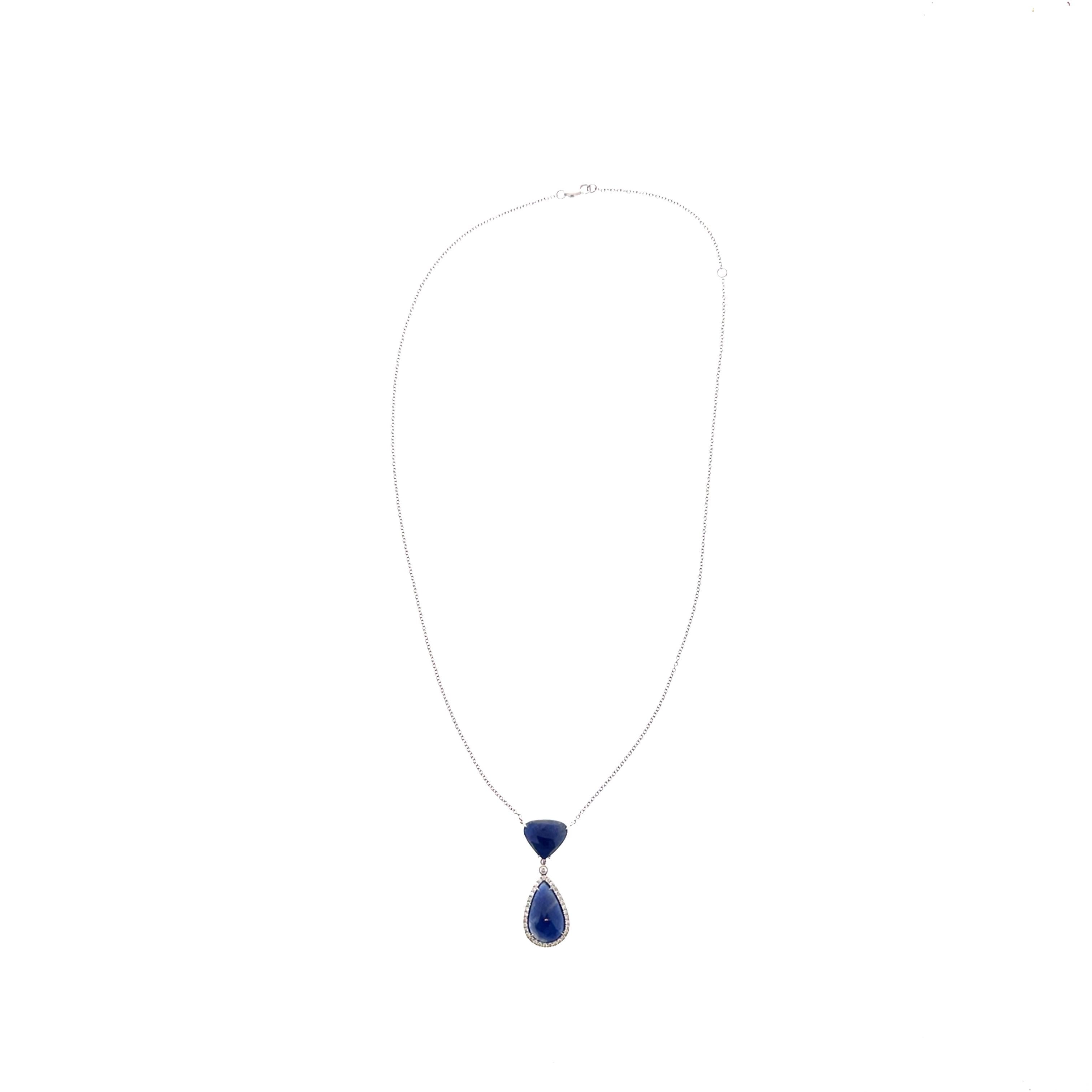 Collana contemporanea con zaffiro blu scuro e diamanti in oro bianco 14k da 10,33 carati in vendita 7