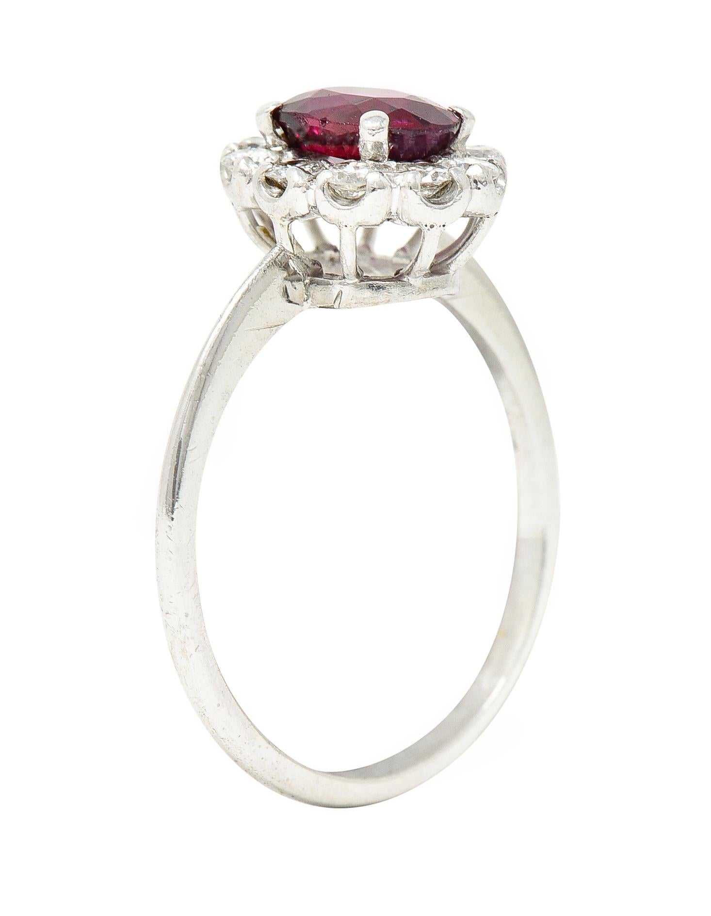 Contemporary 1.08 Carats Diamond 18 Karat White Gold Ruby Cluster Halo Ring For Sale 5