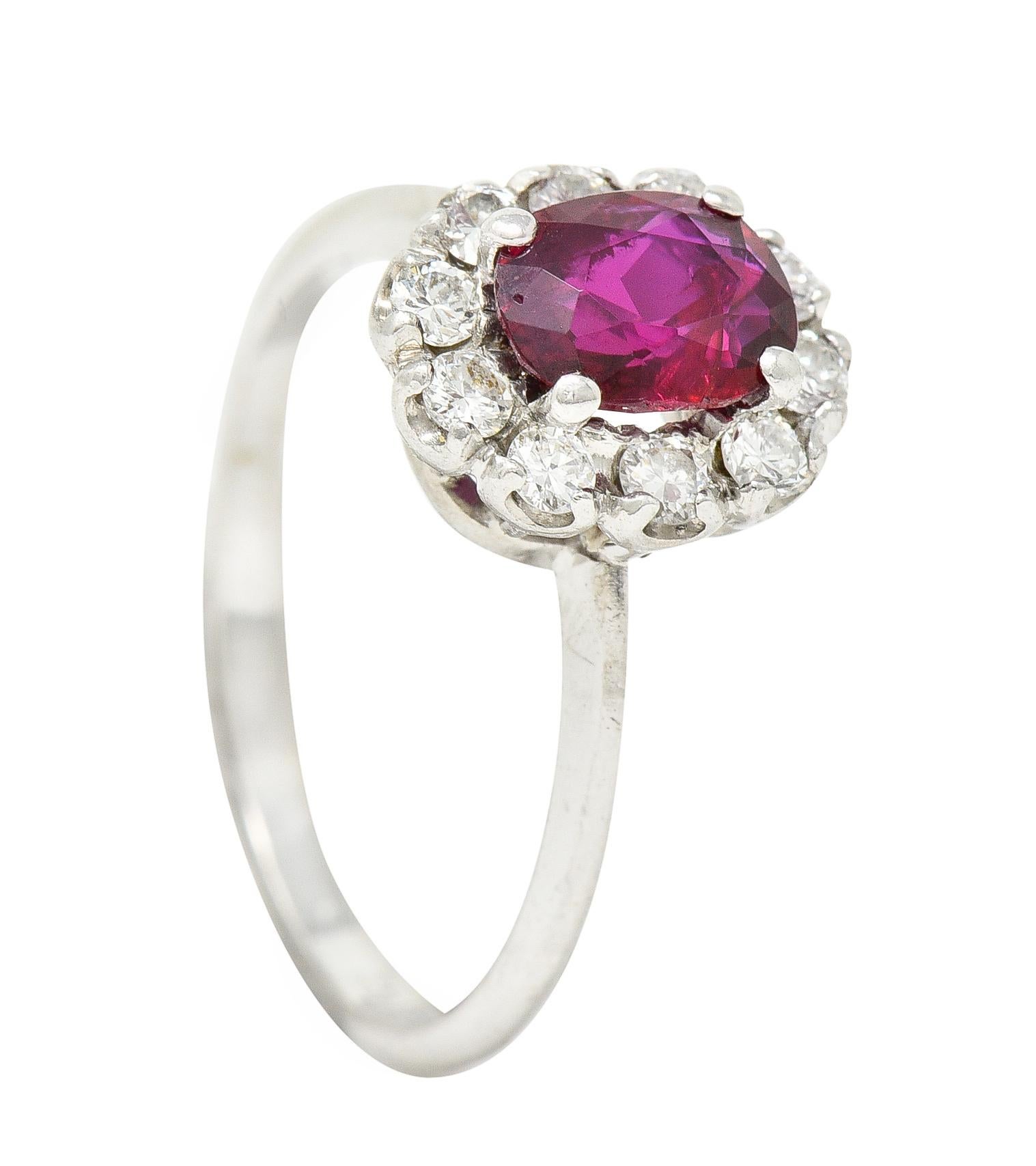 Contemporary 1.08 Carats Diamond 18 Karat White Gold Ruby Cluster Halo Ring For Sale 6