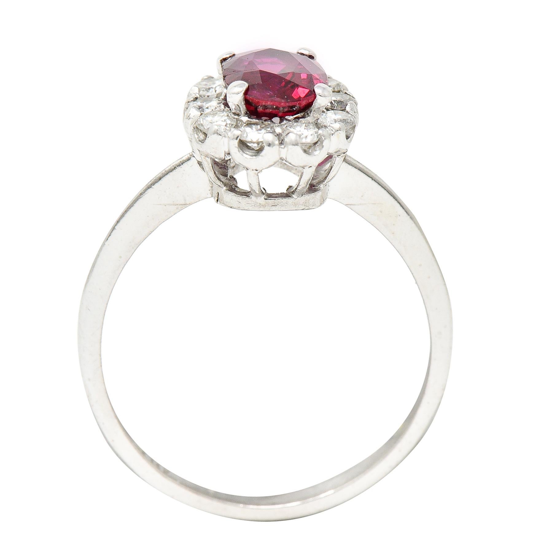 Contemporary 1.08 Carats Diamond 18 Karat White Gold Ruby Cluster Halo Ring For Sale 4