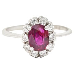 Contemporary 1.08 Carats Diamond 18 Karat White Gold Ruby Cluster Halo Ring