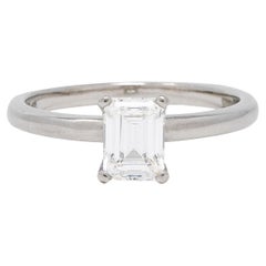 Contemporary 1.09 CTW Emerald Cut Diamond Palladium Engagement Ring GIA