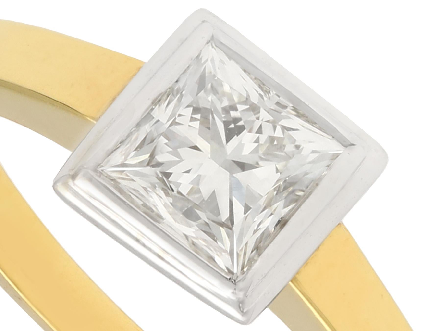 Contemporary Princess Cut 1.10 Carat Diamond Yellow Gold Solitaire Engagement Ring For Sale