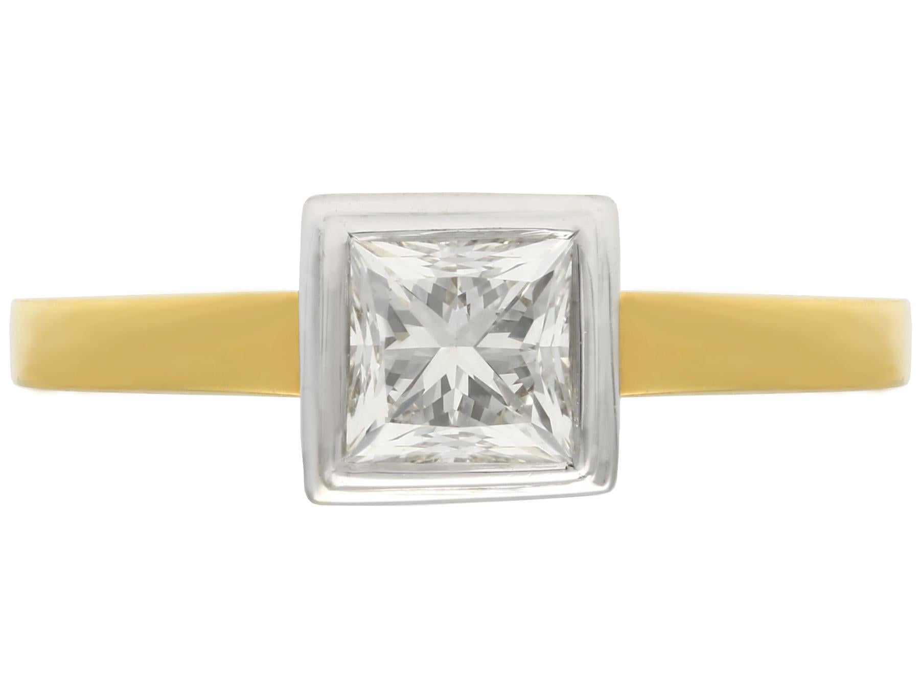 Princess Cut 1.10 Carat Diamond Yellow Gold Solitaire Engagement Ring In Excellent Condition For Sale In Jesmond, Newcastle Upon Tyne