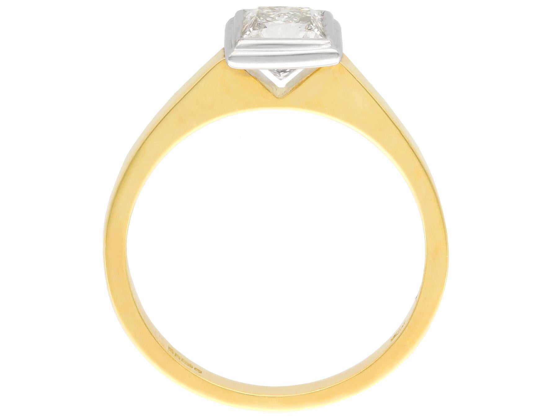 Women's Princess Cut 1.10 Carat Diamond Yellow Gold Solitaire Engagement Ring For Sale
