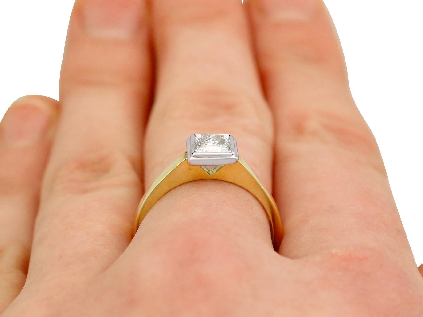 Princess Cut 1.10 Carat Diamond Yellow Gold Solitaire Engagement Ring For Sale 2
