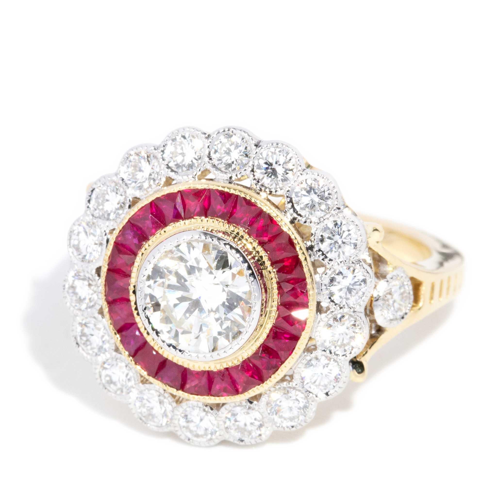 Anillo contemporáneo de rubí de 1,10 quilates y diamante de 1,96 quilates, oro blanco de 18 quilates Contemporáneo en venta