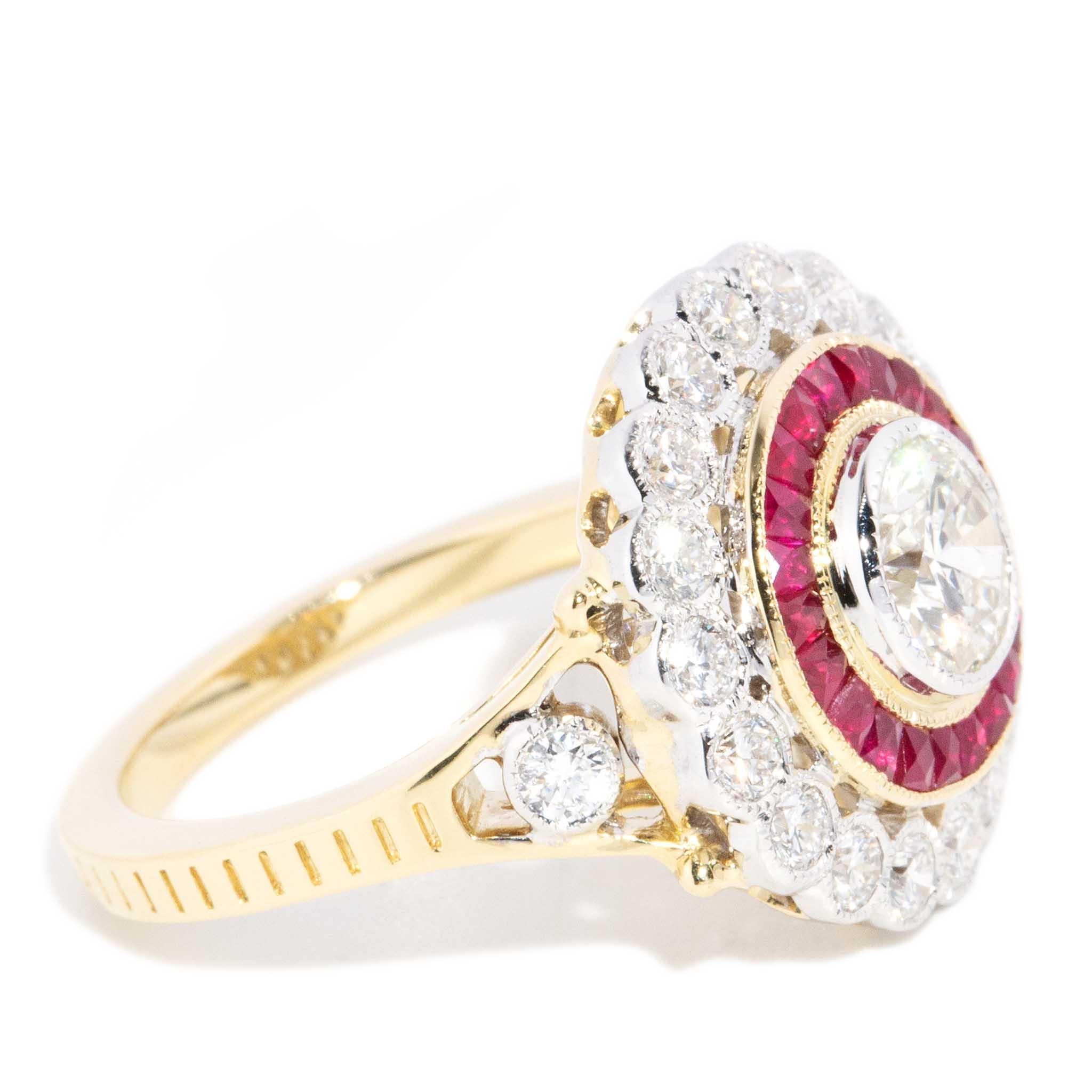 Anillo contemporáneo de rubí de 1,10 quilates y diamante de 1,96 quilates, oro blanco de 18 quilates en venta 1