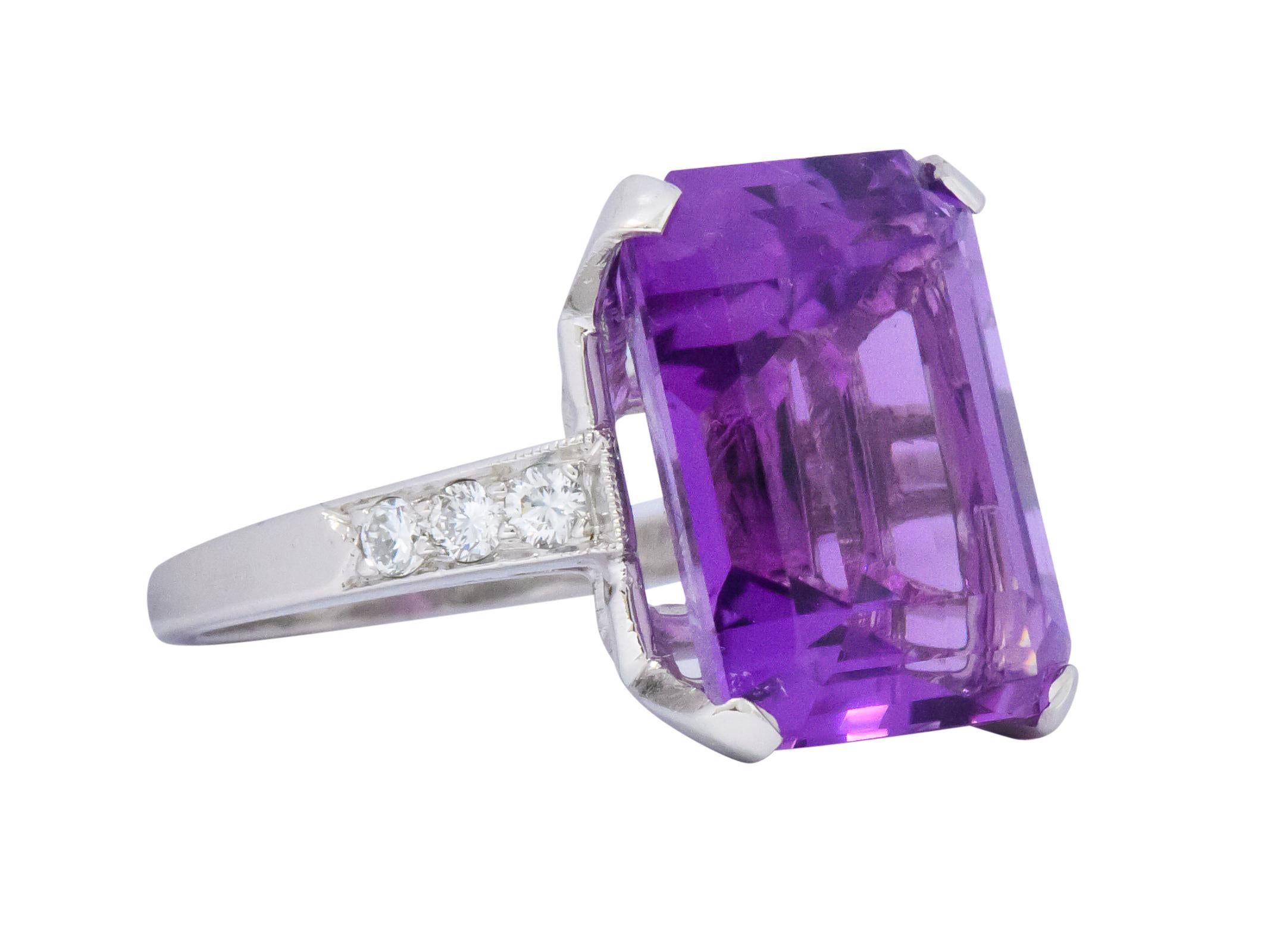 Contemporary 11.00 Carat Amethyst Diamond Platinum Cocktail Ring In Excellent Condition In Philadelphia, PA
