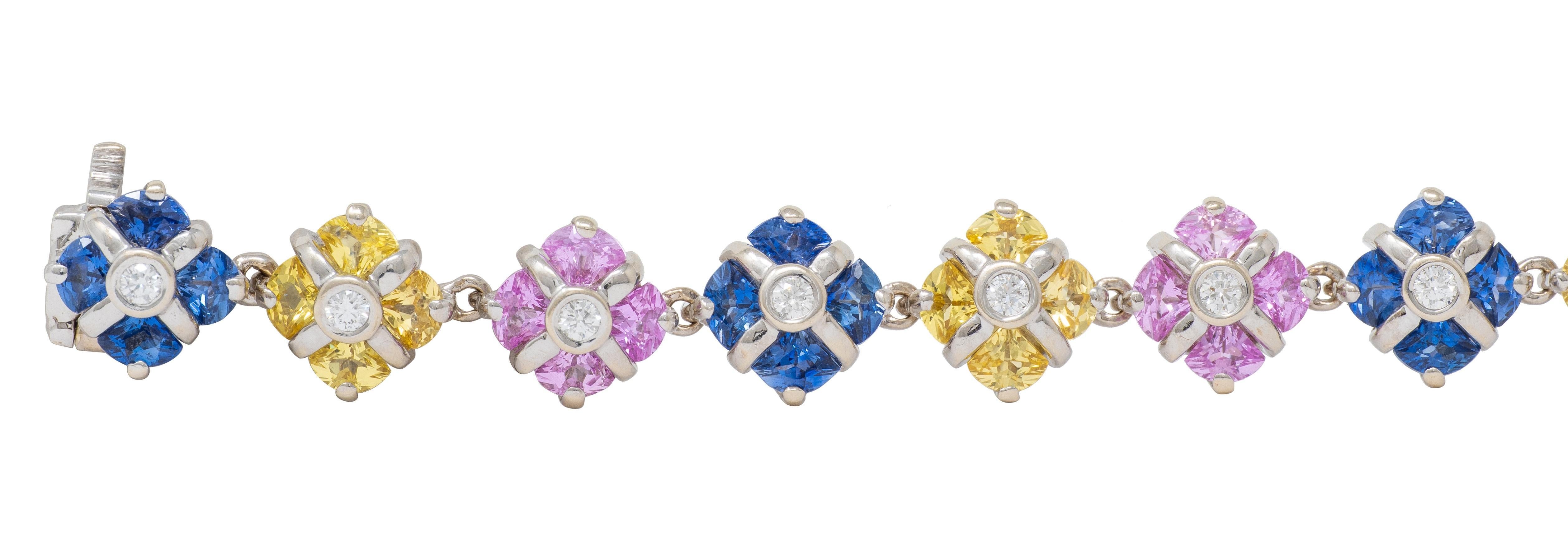 Contemporary 11.02 CTW Party Color Sapphires Diamond 18K Gold Bracelet Excellent état - En vente à Philadelphia, PA