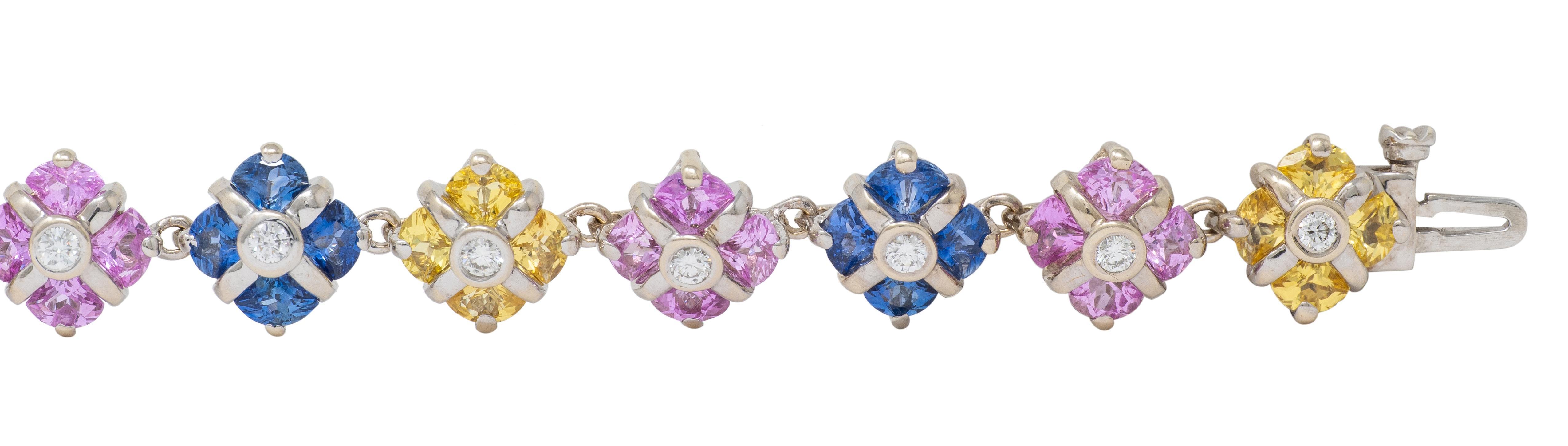 Contemporary 11.02 CTW Party Color Sapphires Diamond 18K Gold Bracelet Pour femmes en vente