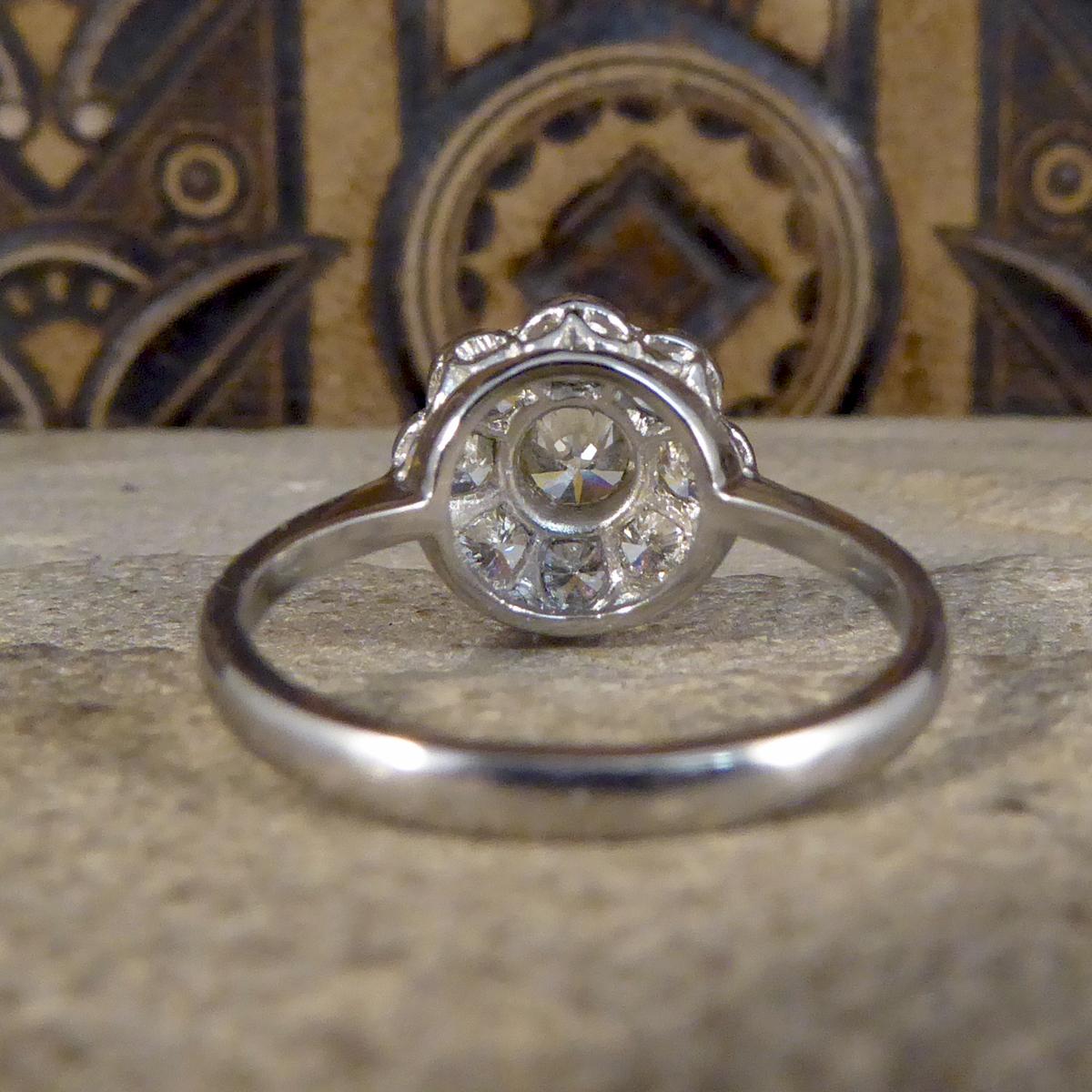 Art Deco Contemporary 1.10ct Old Cut Diamond Set Daisy Cluster Ring in Platinum