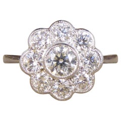 Contemporary 1.10ct Old Cut Diamond Set Daisy Cluster Ring in Platinum