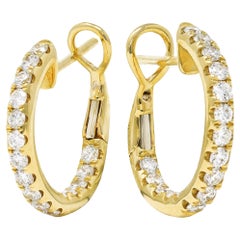 Contemporary 1.13 Carats Diamond 14 Karat Yellow Gold Hoop Earrings