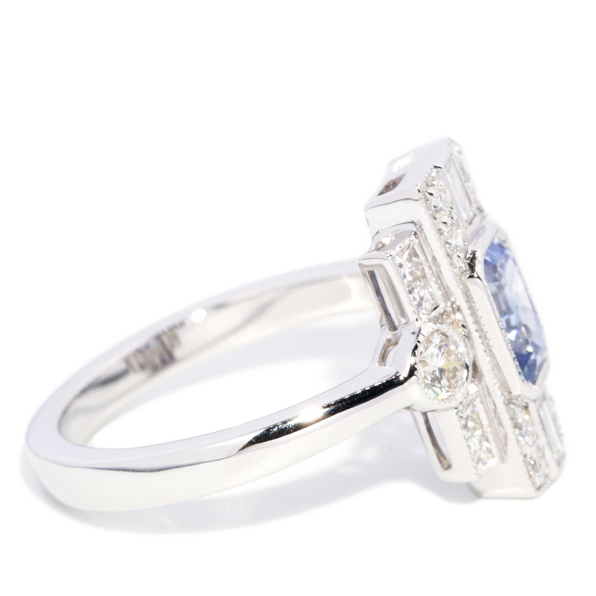 Anillo contemporáneo de zafiro de Ceilán y diamantes de 1,13 ct y oro blanco de 18 ct en venta 3