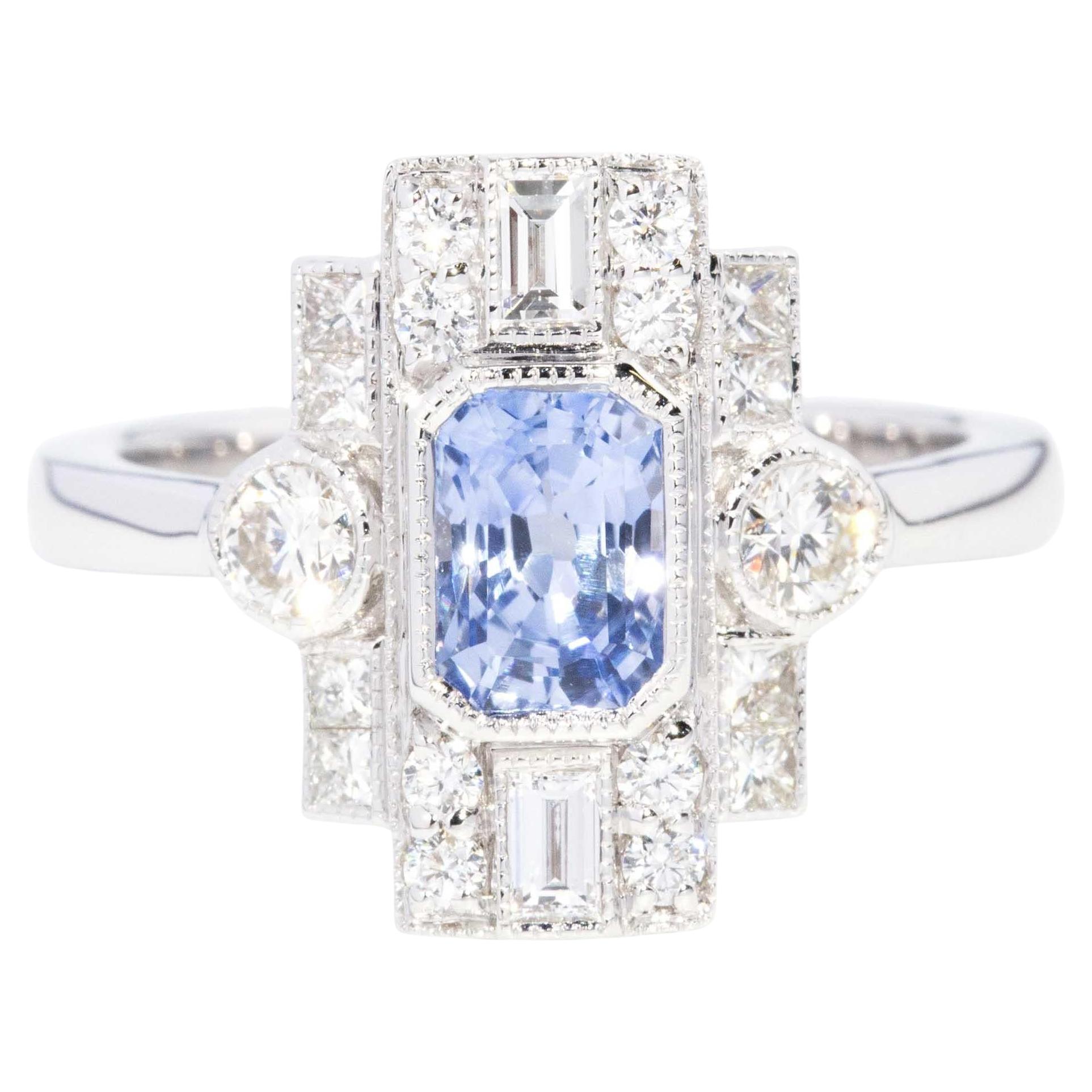 Contemporary 1,13ct Ceylon Saphir & Diamant Ring 18ct Weißgold