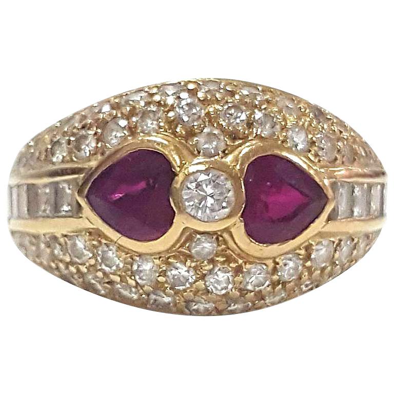 Stunning Diamond and Ruby Antique Ring Size 5 1/4" For Sale