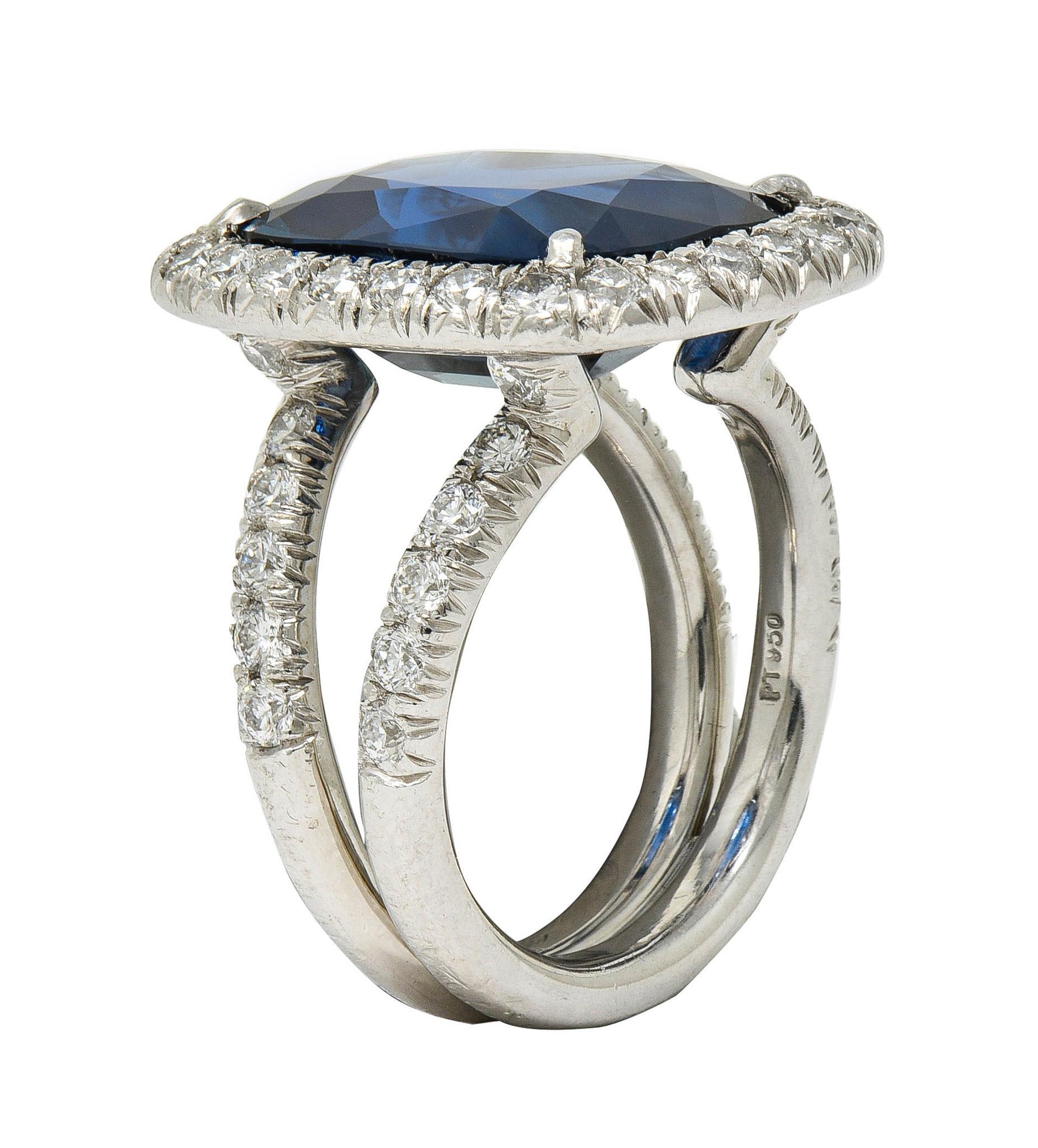 Anello aureolato in platino con zaffiro senza calore 11,50 CTW AGL in vendita 5