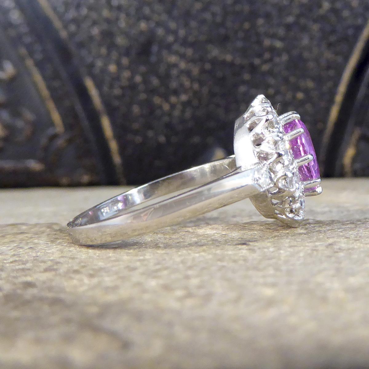 Edwardian Contemporary 1.15ct Pink Sapphire and Diamond Cluster Ring in Platinum