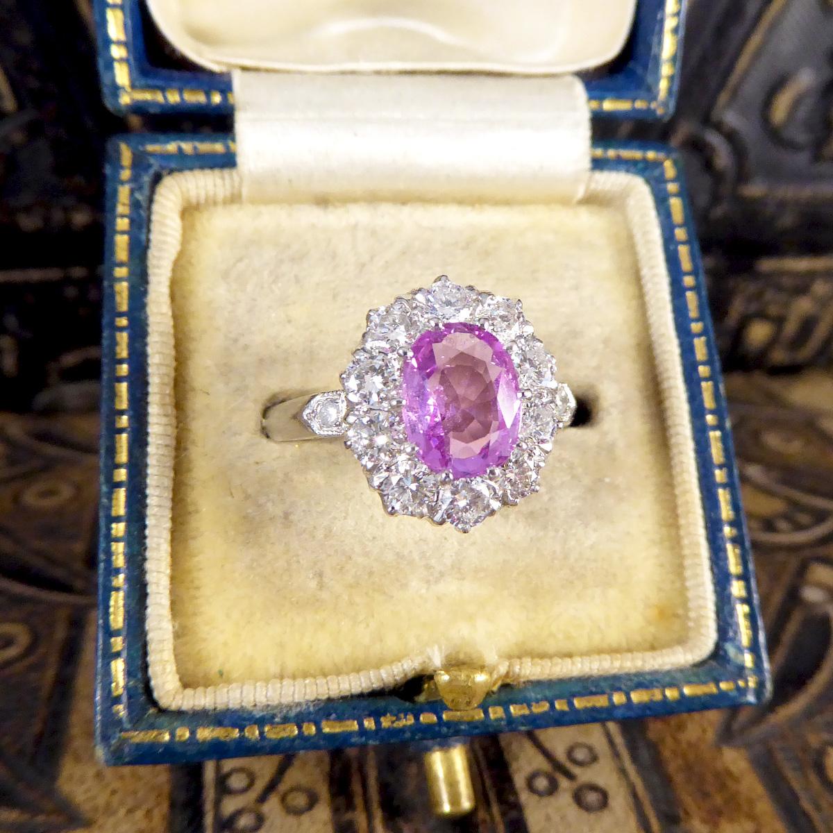 Contemporary 1.15ct Pink Sapphire and Diamond Cluster Ring in Platinum 2