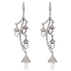 Contemporary 11.86 carat diamond 18k white gold drop earrings