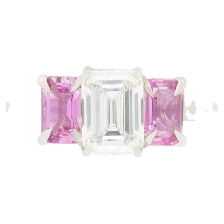 Contemporary 1.18ct Diamond and Pink Sapphire Three Stone Ring For Sale