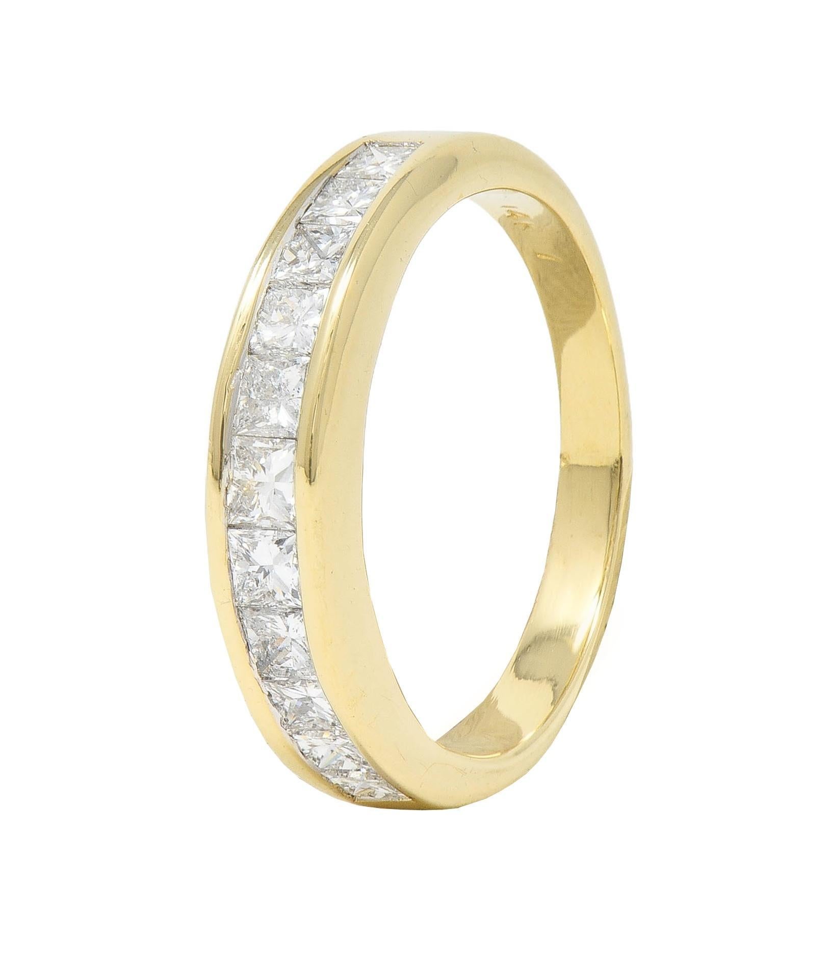 Taille princesse Anneau de mariage contemporain en or jaune 14K avec diamant taille princesse 1,20 CTW en vente