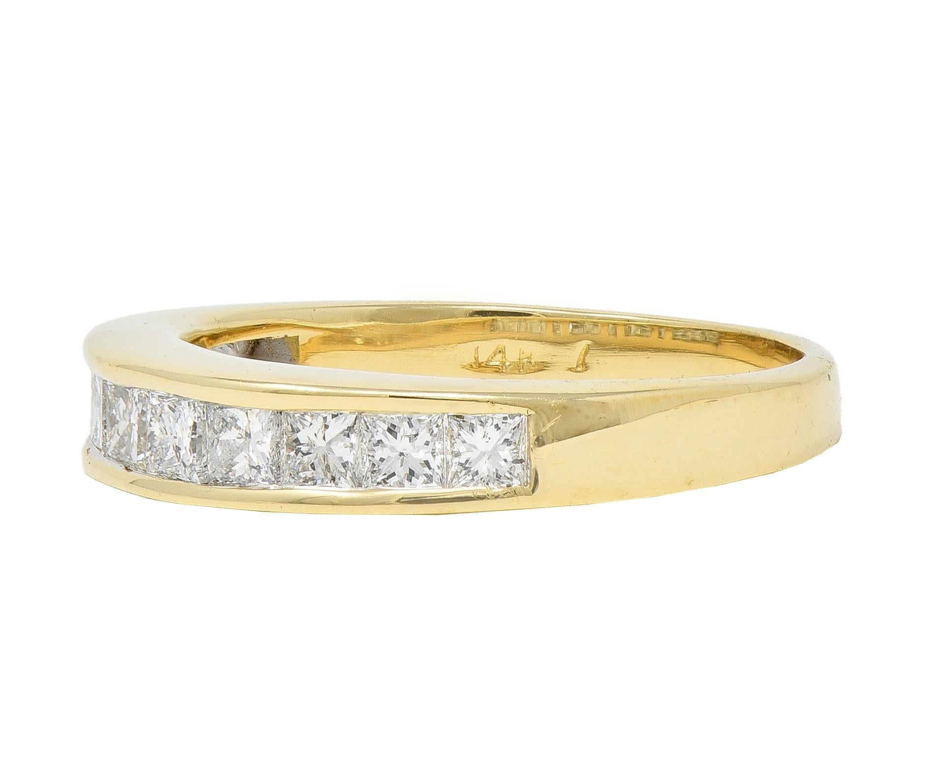 Anneau de mariage contemporain en or jaune 14K avec diamant taille princesse 1,20 CTW Unisexe en vente