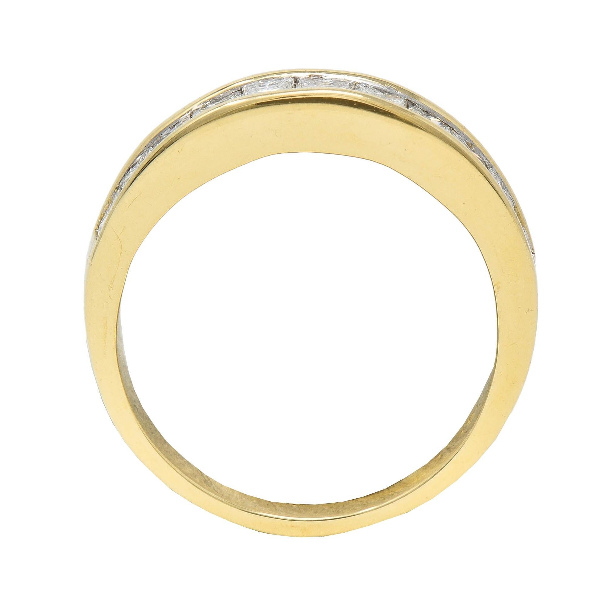 Anneau de mariage contemporain en or jaune 14K avec diamant taille princesse 1,20 CTW en vente 2