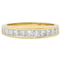 Anillo de boda contemporáneo de oro amarillo de 14 quilates con diamante talla princesa de 1,20 quilates